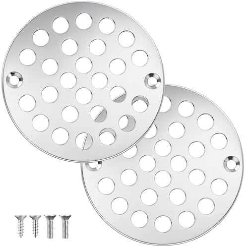 2pcs 4 Inch Round Screw-in Shower Drain Cover Replacement Easy-to-Install Floor Drain Grate with Screws Brushed Nickel (Bright Silver) - color: Chrome