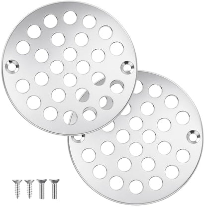 2pcs 4 Inch Round Screw-in Shower Drain Cover Replacement Easy-to-Install Floor Drain Grate with Screws Brushed Nickel (Bright Silver) - color: Chrome