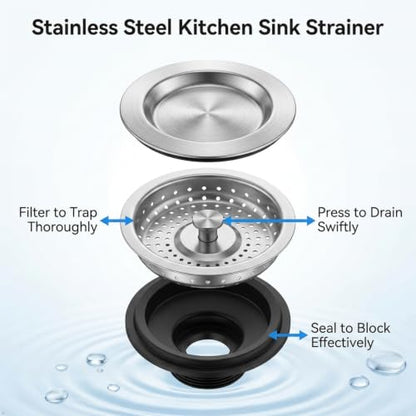Kitchen Sink Drain Strainer and Stopper Combo, 304 Stainless Steel, 4.25 Inch, Detachable Basket, 2 Pack