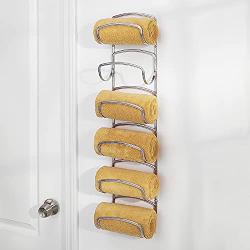 mDesign Metal Towel Shelves – Towel Rack for the Bathroom with 6 Compartments – Practical Bathroom Accessories for Both Large and Small Towels – Silver - color: Chrome
