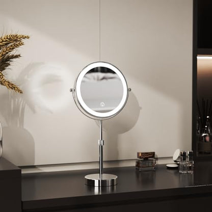 Nicesail LED 7X Make up Mirror, 8 Inch, 4000 mAh Rechargeable Chrome Finish | Mirror with Light of 3 Colors, Brightness Adjustable, Height Adjustable, Double Sided (8 Inch, 7X), Magnifying Lighted Makeup - color: Chrome-7x