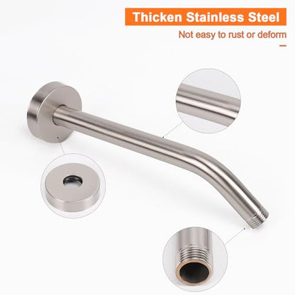 Shower Arm with Flange and Teflon Tape, Wall Mounted Shower Pipe 304 Stainless Steel Extension Arm for Fixed Shower Head & Handheld (10 Inch, Brushed Nickel) - color: Brushed Nickel, style: 10 Inch
