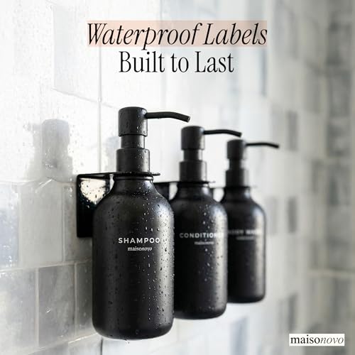 MaisoNovo Shampoo and Conditioner Dispenser|Refillable Black Set of 3 | 500 ml Shower Gel Dispenser Set of 3. Refillable Shampoo and Conditioner Bottles. Drill Free Secure Design. Black - color: Black Set of 3