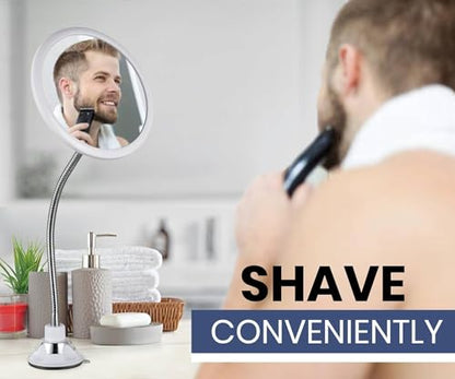 Flexible Round Fogless Shower Mirror for Shaving with Height Adjustable Gooseneck Extension, 360° Swivel and Upgraded Suction Cup - Shatterproof 6.7" Diameter Surface | Upgraded 360° Swivel Suction Cup, Flexible Extension Arm & Shatterproof Design - Deliv