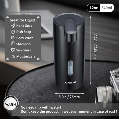 Automatic Soap Dispenser, Automatic Liquid Soap Dispenser Touchless, 12oz/340ml, 3-Level Adjustable, Battery Operated, Water-Resistant for Bathroom, Kitchen, and School, Clog-Free, Black - color: Black