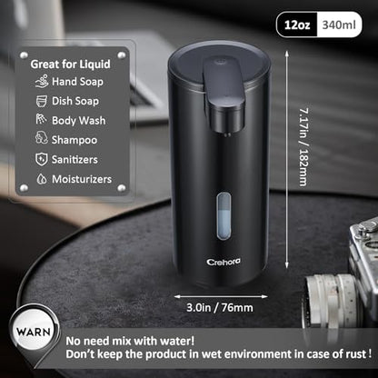 Automatic Soap Dispenser, Automatic Liquid Soap Dispenser Touchless, 12oz/340ml, 3-Level Adjustable, Battery Operated, Water-Resistant for Bathroom, Kitchen, and School, Clog-Free, Black - color: Black