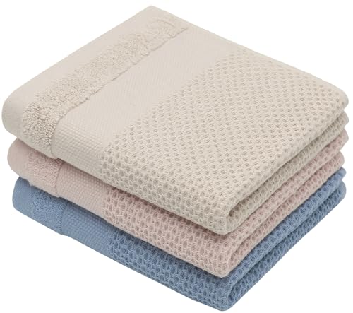 Cotton Hand Towels Bath Towels Set, 13”x 28”, 3 Pack, Multi Color | Soft Face Towels Hand Towels for Bathroom &Kitchen, Absorbent Cotton Dish Towels For Kitchen Drying, Waffle Kitchen Towels - color: Multi Color 2, size: 13inch x 28inch