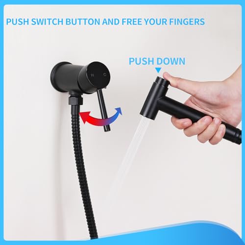 Matte Black Handheld Bidet Sprayer for Toilet Warm Water Mounted on the Bathroom Vanity，Stainless Steel Hot and Cold Bidet Sprayer with Brass Mixing Valve for Feminine Hygiene