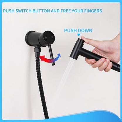 Matte Black Handheld Bidet Sprayer for Toilet Warm Water Mounted on the Bathroom Vanity，Stainless Steel Hot and Cold Bidet Sprayer with Brass Mixing Valve for Feminine Hygiene