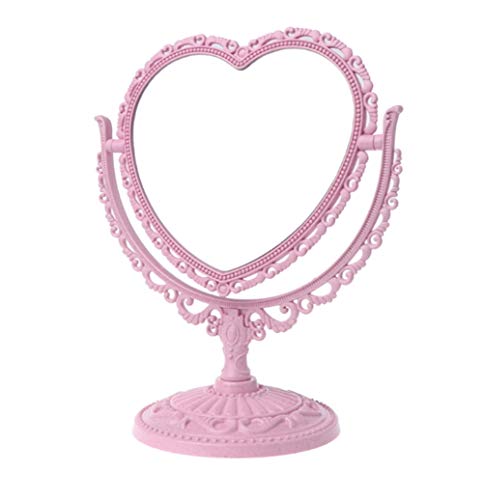 AKOAK Heart-Shaped Cosmetic Mirror, Pink | Plastic, Double-Sided, Rotatable, Lightweight - color: Pink