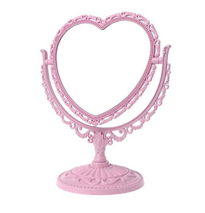AKOAK Heart-Shaped Cosmetic Mirror, Pink | Plastic, Double-Sided, Rotatable, Lightweight - color: Pink