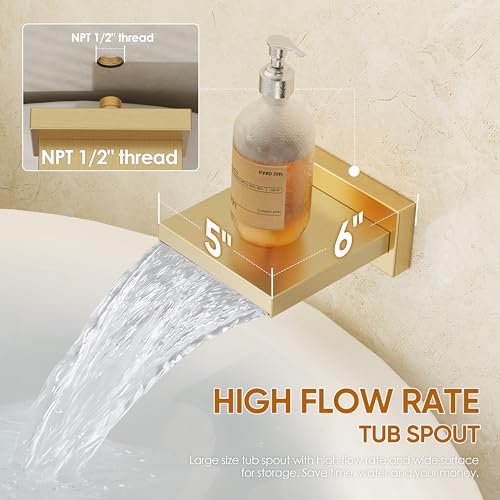 Gold Tub Shower System with 10" Rain Head, Handheld & Valve Kit | All-Metal Tub Shower Faucet Set, Wall Mounted Rain Showerhead, Handheld Spray, Includes Valve and Trim Kit, Brushed Gold - color: Brushed Gold 10