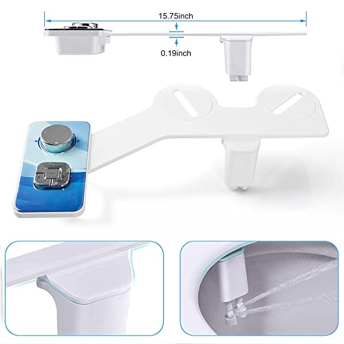 Non-Electric Mechanical Bidet for Toilet with Self Cleaning Dual Nozzle(Frontal & Rear Wash) Adjustable Water Pressure, Fresh Water Bidet Toilet Seat Attachment