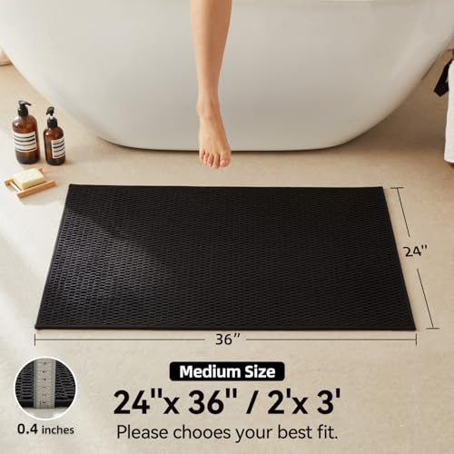 Triohero Bathroom Rugs Non Slip Washable, Super Absorbent Thin Bath Mat Quick Dry Low Pile Bathroom Rug, Black 24"x36" - color: Black, size: 24"x36"