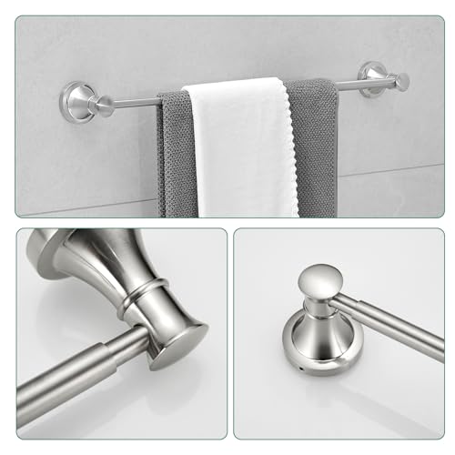 Hoimpro Brushed Nickel 4-Piece Bathroom Bath Set, Wall Mount Bathroom Hardware Fixture (Adjustable Towel Bar Rack, Towel Ring Holder, Paper Towel Holder, Double Towel Hook), Bathroom Accessories - color: Brushed Nickel