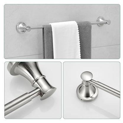 Hoimpro Brushed Nickel 4-Piece Bathroom Bath Set, Wall Mount Bathroom Hardware Fixture (Adjustable Towel Bar Rack, Towel Ring Holder, Paper Towel Holder, Double Towel Hook), Bathroom Accessories - color: Brushed Nickel
