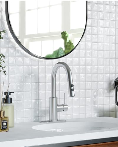 Bathroom Faucets with Pull Down Sprayer, Bar Sink Faucet Single Hole for Kitchen Campers with Pop-Up Drain Hose, Suitable for Farmhouse Vanity Lavatory - color: Brushed Nickel, style: Pull Down