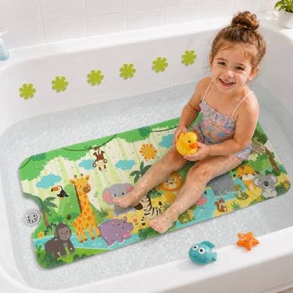 Cinrobiye Bath Mat for Tub Non Slip, 40 x 16 Inch Woodland Animal Cartoon Bathtub Shower Mat with Suction Cups and Drain Holes, Waterproof Machine Washable Bathroom Mat - color: Green