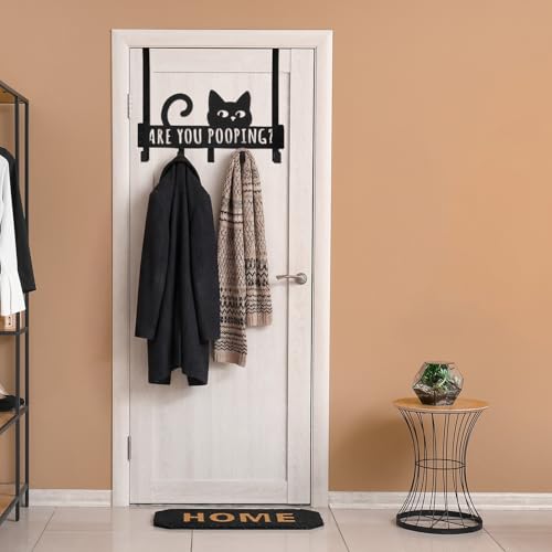 Kathfly Black Cat Over the Door Hooks Towel Hooks Heavy Duty Hanging Towel Rack Over Door Hanger, 5 Coat Hanger for Bedroom Bathroom Kitchen - color: Black, style: Cat