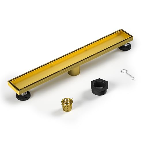 Linear Shower Drain, 304 Stainless Steel Floor Drain 18" | with Tiled Insert Grate & Hair Strainer, Bathroom 2-in-1 Tiled in Drain, CUPC Certified - color: Brushed Gold, size: 18''