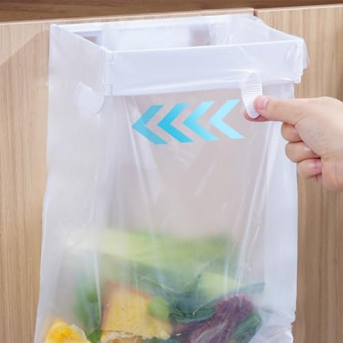 Foldable Wall-Mounted Trash Rack – No Drill Collapsible Hanging Garbage Bag for Cabinet Doors Table Sides Kitchen Bathroom Office ﻿ (White) - color: White