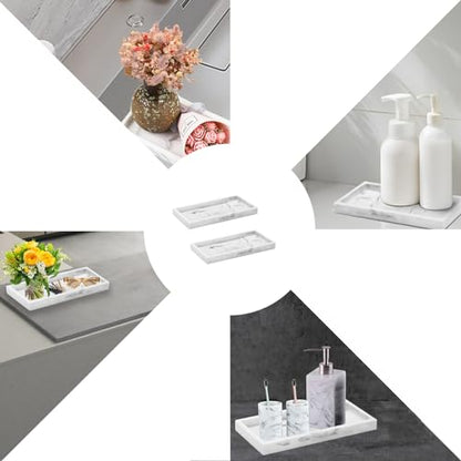 2 Packs Silicone Bathroom Vanity Tray Small 7.8" ＆ Small 7.8" Set, Rectangle Shatterproof Flexible Bathroom Tray for Soap Dispenser, Tissues, Candles, Towel, Plant, Perfume Key - color: White 7.8" & 7.8"