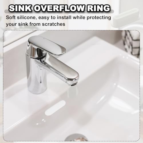 uxcell 6Pcs Sink Overflow Ring, Universal Sink Overflow Drain Cover, Insert in Hole Silicone Cap Oval Caps for Bathroom Kitchen Basin Wash Basin, White