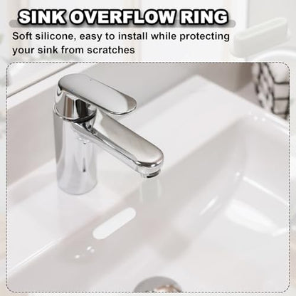 uxcell 6Pcs Sink Overflow Ring, Universal Sink Overflow Drain Cover, Insert in Hole Silicone Cap Oval Caps for Bathroom Kitchen Basin Wash Basin, White