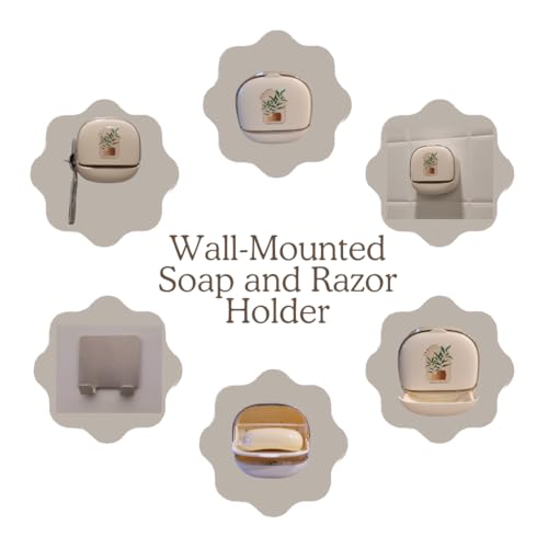 Soap and Razor Dish Holder with Drain Tray- Flip top, Waterproof, wall Mounted, with Additional Hook for loofas and Others. No Drilling and Lightweight.
