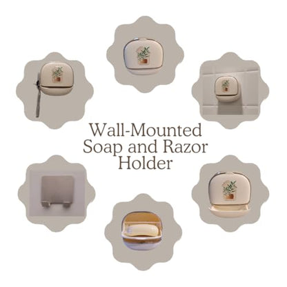 Soap and Razor Dish Holder with Drain Tray- Flip top, Waterproof, wall Mounted, with Additional Hook for loofas and Others. No Drilling and Lightweight.