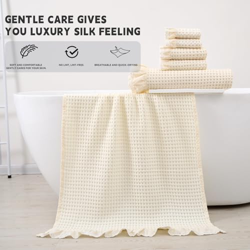 Luxury 100% Cotton Towel Set – 8 Piece Bathroom Towel Set (2 Bath Towels, 2 Hand Towels, 4 Washcloths) – Soft & Absorbent Towels for Bathroom (Milky White) - color: Milky White