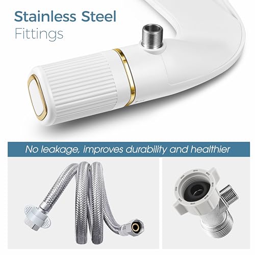 BIGCOW Ultra-Slim Bidet Attachment for Toilet - Dual Nozzle (Frontal & Rear Wash) with Adjustable Cold Water Pressure and Stainless Steel Inlet - Hygienic Solution for Fresh Cleanliness, Gold 1 Pcs - color: Gold