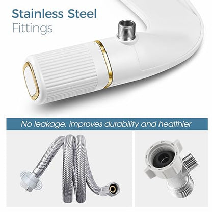 BIGCOW Ultra-Slim Bidet Attachment for Toilet - Dual Nozzle (Frontal & Rear Wash) with Adjustable Cold Water Pressure and Stainless Steel Inlet - Hygienic Solution for Fresh Cleanliness, Gold 1 Pcs - color: Gold