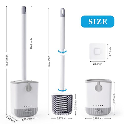 Silicone Toilet Bowl Brush with Holder, 2 Pack, White | Ventilated Holder, Floor Standing & Wall Mounted, Toilet Cleaner Brush for RV Travel, Camper, Family Bathroom - style: 2 Pack