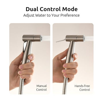 Arofa Hands-Free Bidet Sprayer, Dual Control Mode Bidet Attachment | Adjustabel Water Pressure, Hands-Free Operation, Leak-Free Hose, Fits Two-Piece Toilets, Feminine/Baby/Pet Wash, Easy Install - color: Stainless Steel(Hands-Free), size: 1 Pack