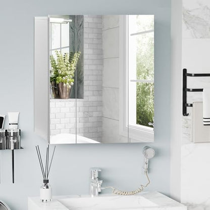 kleankin Bathroom Medicine Cabinet with Mirror, 3 Doors, Wall Mount, White | Bathroom Mirror Cabinet, Adjustable Shelves