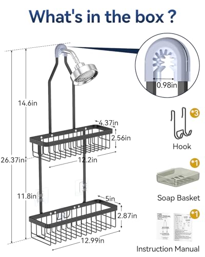 Never Rust Shower Caddy Hanging, Aluminum Shower Racks for Inside Shower, 2-Tier Shower Organizer Hanging Over Shower Head with Hooks and Soap Holder, Black - color: Black