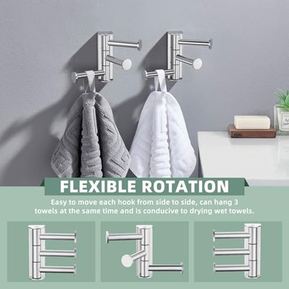 Suyar Swivel Towel Hook, Bathroom Robe Holder with 3 Arms, Polished Chrome | 2 Pack, SUS304 Stainless Steel, Wall Mounted - color: Polished Chrome, size: 2 Pack
