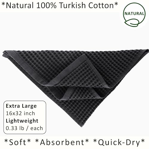 PÜSKÜL Natural 100% Turkish Cotton Waffle Kitchen and Hand Towels, 3-Piece | Dark Gray, 32x16" Large, Premium 3D Honeycomb Weave Soft Absorbent Quick-Dry Lint-Free Dish Towel, Oeko-Tex Made in Turkey - color: Anthracite Dark Gray, size: Kitchen & Hand Tow