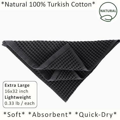 PÜSKÜL Natural 100% Turkish Cotton Waffle Kitchen and Hand Towels, 3-Piece | Dark Gray, 32x16" Large, Premium 3D Honeycomb Weave Soft Absorbent Quick-Dry Lint-Free Dish Towel, Oeko-Tex Made in Turkey - color: Anthracite Dark Gray, size: Kitchen & Hand Tow