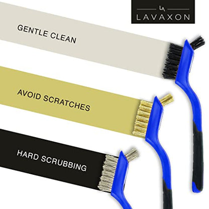 Wire Brush Set 3Pcs - Nylon/Brass/Stainless Steel Bristles with Curved Handle Grip for Rust, Dirt & Paint Scrubbing with Deep Cleaning – 7 Inches (Blue) - color: Blue