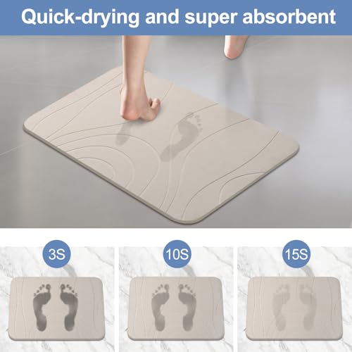 Stone Bath Mat, 2 Pack Diatomaceous Earth Shower Mat, Non-Slip Super Absorbent Quick Drying Bathroom Floor Mat, 24x15, Greyish White - color: Greyish White