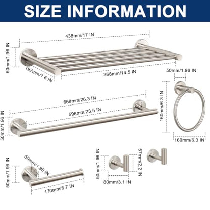 NearMoon Bathroom Accessories Set 6 Pieces, SUS304 Stainless Steel Bathroom Hardware Set, Shower Towel Rack for Kitchen, Towel Holder Wall Mounted (16 Inch, Brushed Nickel)