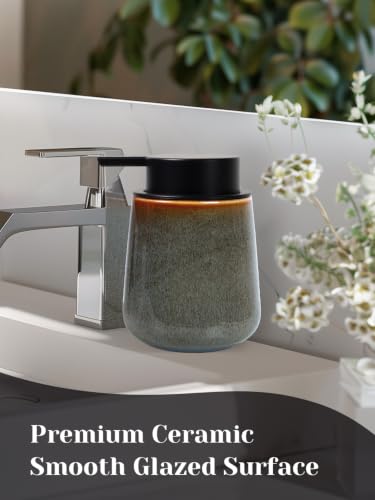 INGOFIN Ceramic Lotion Dispenser - 12 oz Refillable Hand Soap Dispenser Bathroom, Modern Liquid Dispenser with Pump, Dish Soap Dispenser for Kitchen,Kiln-Glazed Blue-Green - color: Blue Green
