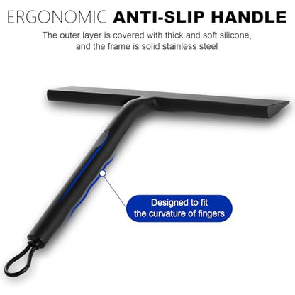 wlich 8 Inch Shower Squeegee, Silicone Squeegee for Glass Doors with 1 Hook | Streak-Free Cleaning, No-Drill Storage Hook, Non-Slip Handle, for Home, Hotel, Gym, Office Glass, Mirrors, Tiles, Windows - size: Squeegee with 1 Hooks