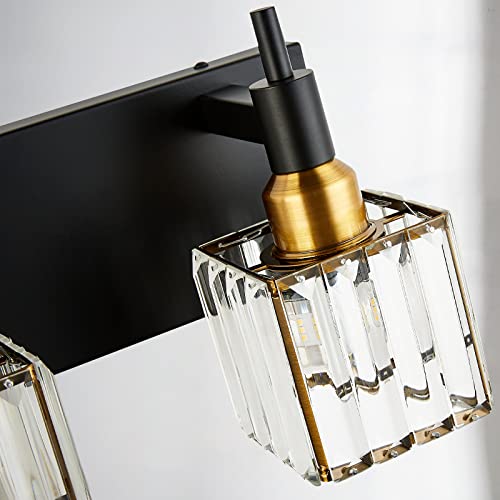 Gold Black Crystal Bathroom Lighting Fixtures, 4 Light Brass Modern Crystal Bathroom Vanity Lights Over Mirror Brass Bath Light - color: Black Gold-Square Shade, size: 4-Light