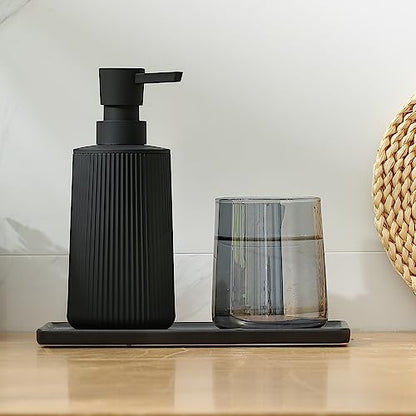 YAUKPH Small Soap Dispenser for Bathroom and Kitchen Matte Black | Modern Farmhouse Striped Style Plastic Hand Soap Dish Soap Dispenser with Pump - color: Black