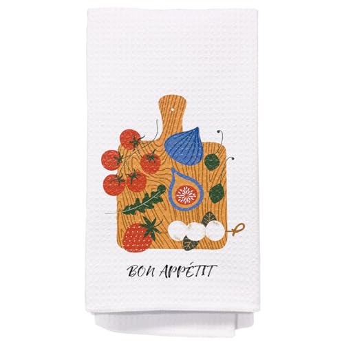 Bon Appetite Modern Kitchen Towels, Farmhouse French Dish Tea Towels for Kitchen, Gifts for Cooking Lovers Decorative Hand Towels, 16x24 Inch - color: Bon Appetite