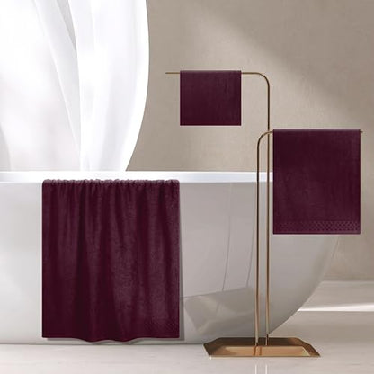 MyOwn Ultra Soft 3 Pack Cotton Towel Set, Contains a Bath Towels 28x55 inch, a Hand Towels 16x24 inch & a Wash Coths 12x12 inch, Ideal Everyday use, Compact & Lightweight - Burgundy - color: Burgundy, size: 3 Pack Set
