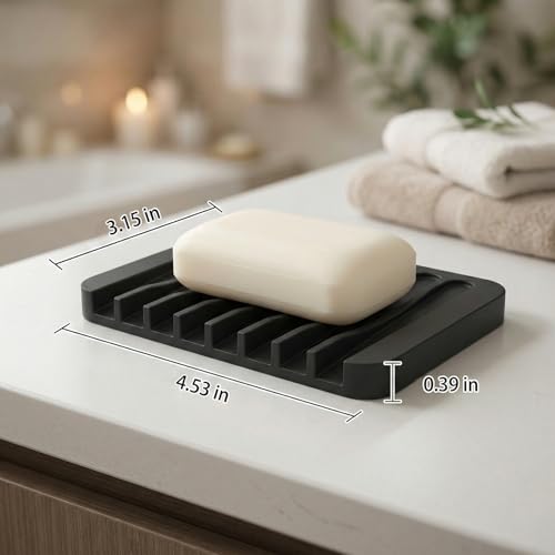 4-Pack Self Draining Soap Dish for Shower Bathroom Waterfall Silicone Soap Saver Tray Sponge Holder for Kitchen Sink Non-Slip Easy Clean Black - color: Black